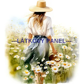 Látkový panel - Žena mezi kopretinami - DZ-60 Velikost: 15x15cm, Materiál: Kočárkovina