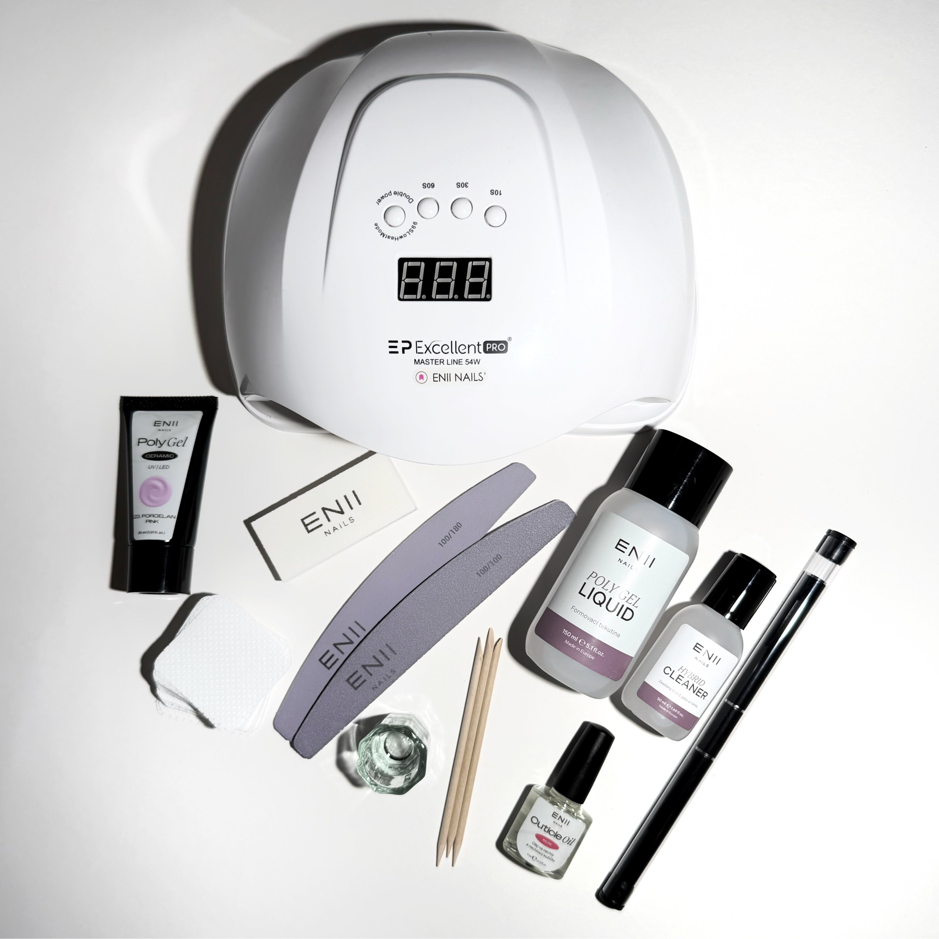 ENII NAILS ENII POLYGEL PRO SET v tubě - Profesionální sada na nehty s UV/LED lampou