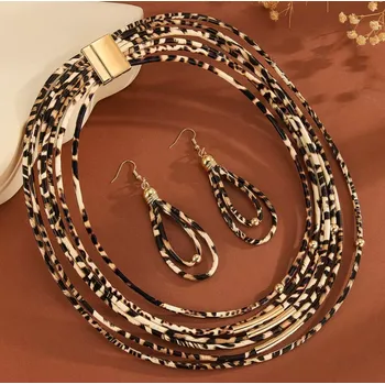 Souprava šperků B-TOP Dámská souprava s vícevrstvým leopardím vzorem z kožených kroužků