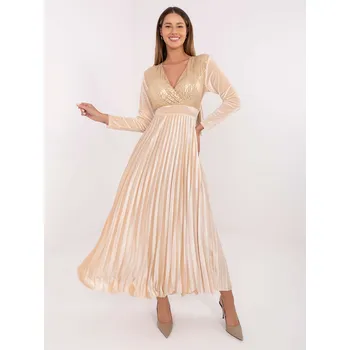 Dámské šaty Společenské večerní šaty s flitry Italy Fashion světle béžové EU velikost: Univerzální