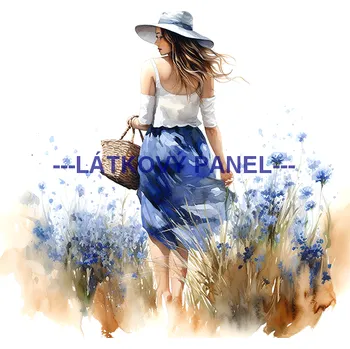 Látkový panel - Žena v chrpovém poli - DZ-55 Velikost: 30x30cm, Materiál: Kočárkovina