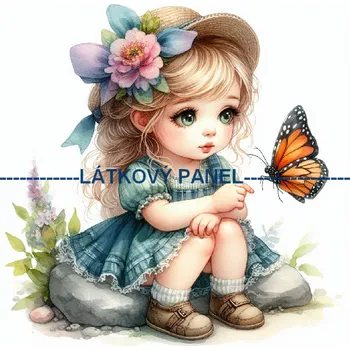 Látkový panel - Holčička s motýlem - DZ-86 Velikost: 25x25cm, Materiál: Teplákovina nepočesaná