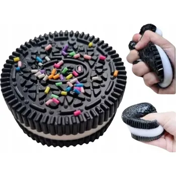Hračka pro nejmenší Relaxační a antistresová hračka Squish - sušenka Oreo černá malá
