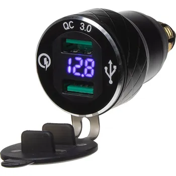 Auto elektroinstalace 2x USB nabíječka s voltmetrem, do zásuvky DIN, QC 3.0
