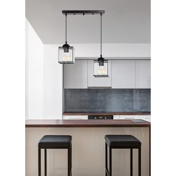 Závěsná lampa Glassia černá 2X40 E27 černé stínidlo + čiré krystaly