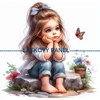 Látkový panel - Holčička s motýlem - DZ-87 Velikost: 15x15cm, Materiál: Kočárkovina