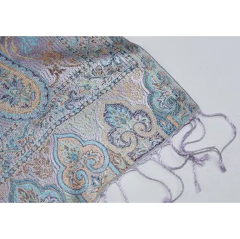 Šála Hedvábná šála Jamawar střední - šeříková a tyrkysová s ornamenty