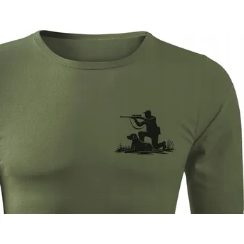 Pánské tričko Bavlněné tričko khaki s loveckým motivem LOVEC se OHAŘEM M