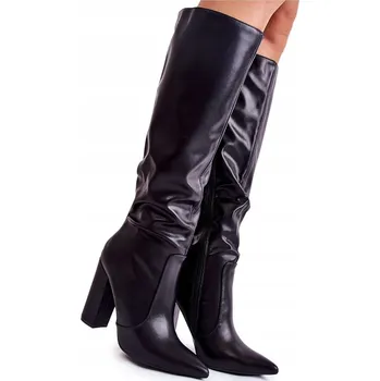 Dámské kozačky KLASICKÉ VYSOKÉ ČERNÉ KOZAČKY NA PODPATKU 39