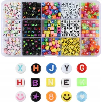 Dětské navlékací korálky Sada korálků mix tvarů a barev, 750 kusů v krabičce