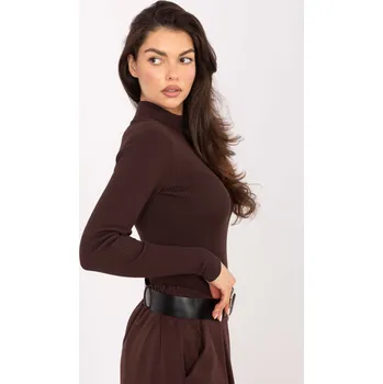 Dámské oblečení Hnědý žebrovaný rolákový pulovr
