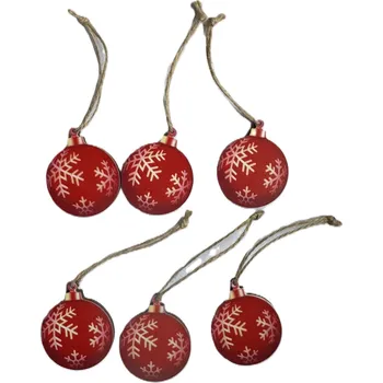 Vánoční dekorace Dřevěná baňka - vločka červená, 5 cm