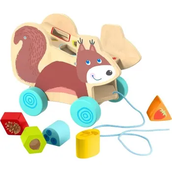 Hračka pro nejmenší Haba Tahací hračka s vkládacími tvary - veverka