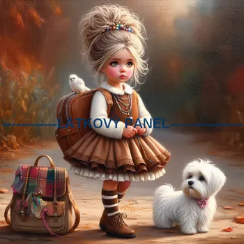 Látkový panel - Holčička s pejskem - DZ-79 Velikost: 15x15cm, Materiál: Kočárkovina