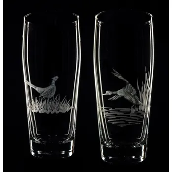 Sklenice sada půllitrů (štuců) 2 ks s rytinou kačky a bažanta - ručně ryté (broušené), dárková krabička, dárek pro myslivce