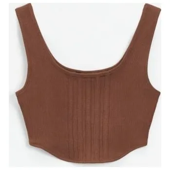 Dámské tričko Crop top - L - House - hnědý - 0237M-88X