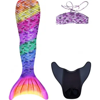 Dámské plavky Kostým mořské panny Kuaki Mermaids - ocas, monofin ploutev a vrchní díl plavek - set 3 ks - Rainbow XS 6-8 let
