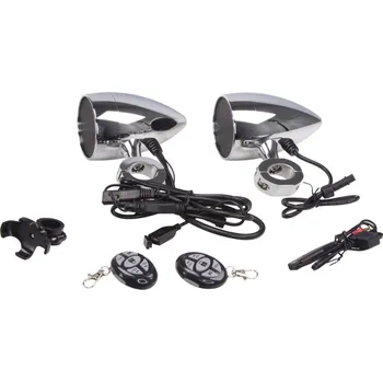 Autorádio Zvukový systém na motocykl, skútr, ATV s USB, BT, 2 x dálkové ovládání, barva chrom