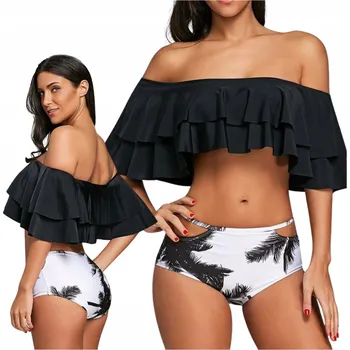 Dámské plavky PLAVKY BIKINI DVOUDÍLNÉ ŠPANĚLSKÉ VOLÁN VYSOKÝ PAS M