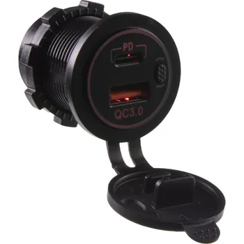 Auto elektroinstalace USB nabíječka QC3.0 + USB-C, červené podsvícení