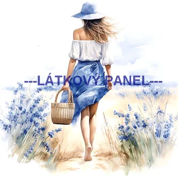 Látkový panel - Žena v chrpovém poli - DZ-58 Velikost: 45x45cm, Materiál: Teplákovina nepočesaná