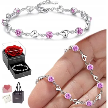 Náramek BRANSOLETKA Srebrna Damska DIAMENTOWANA Italské srdce ZIRKON