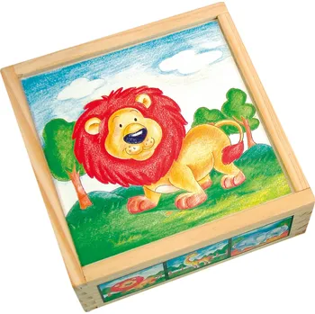 Dřevěná hračka Wiky Kostky skládací divoká zvířata 9 ks