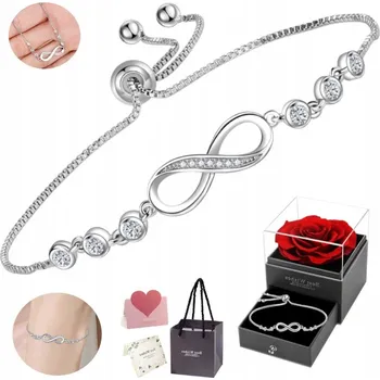 Náramek Srebrna Bransoletka Damska Nieskończoność KŘIŠŤÁL Diamantový Nastavitelný