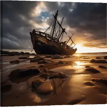Obraz Sablio Obraz Vrak lodi při západu slunce - 50x50 cm