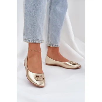 Dámské lodičky Baleríny Na Ploché Podešvi S Ozdobou Ainoria Barva: Zlatá, Velikost: 36