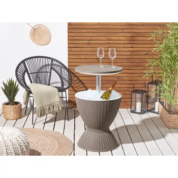 Zahradní stůl Zahradní chladicí barový stůl šedý polypropylen vestavěný mechanismus nastavení výšky horní desky stolu ⌀ 48 cm Beliani