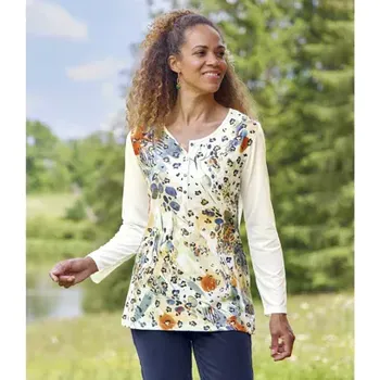 Dámské tričko Atlas For Men Tunika se zapínáním u krku na cvočky a s krásným potiskem ZR417 bílá 44-46