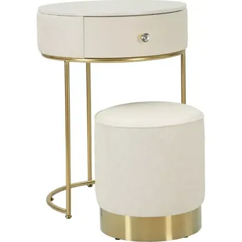 Taburet Noční stolek Sharon s taburetem ekokůže bílý/zlatý
