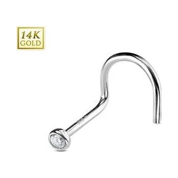 Piercing ZL01176-WG Zlatý piercing do nosu - 2 mm zirkon, Au 585/1000