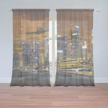 Záclona Sablio Záclony Letadlo nad mrakodrapy: 2ks 150x250cm