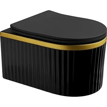 Klozet BPS-koupelny Závěsná WC mísa se SoftClose sedátkem HYD-7166, černá mat/zlatý lem