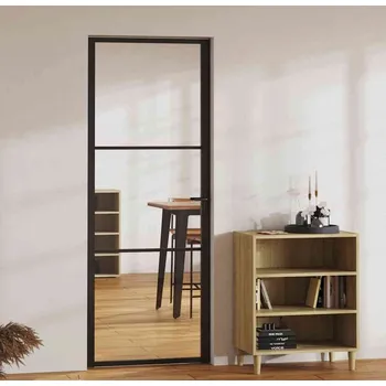 vidaXL Interiérové dveře 76 x 201,5 cm bílé ESG sklo a hliník [350568] Barva: Černá a průhledná