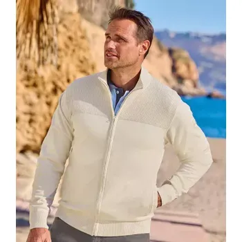 Pánský svetr Atlas For Men Propínací svetr z bavlněného úpletu, Béžová, Velikost L P4117