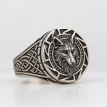 Prsten Ocelový masivní prsten vlčí hlava Alesso - 67