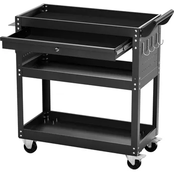 Vevor Dílenský vozík 4 police, 350 lbs nosnost, zásuvka, zámek, kolečka