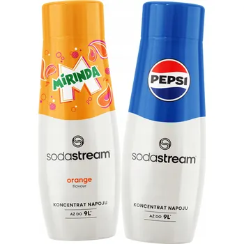 Sirup pro výrobník sody Sada 2x Sirup Sodastream PEPSI + MIRINDA koncentrát Cola Pomerančový sirup
