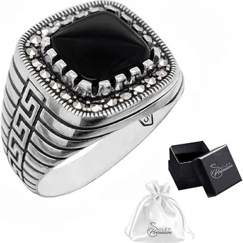 Prsten Stříbrný pečetní prsten ryzost 925 Onyx čtverec | vel. 27