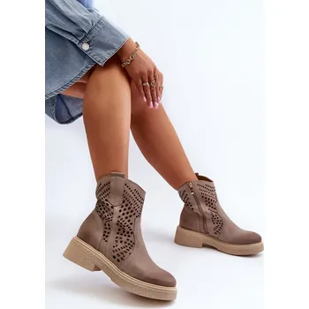 Dámské kozačky Zazoo 3470 Sametové Dámské Botky Na Ploché Podrážce Vyšívané Cappuccino Barva: Béžová, Velikost: 37