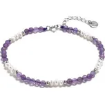AU0045 Minerální náramek přírodní Ametysty a perla, stříbro AG925