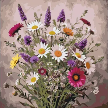 Obraz Diamantová Výšivka Polní Květiny Kytice Lupina Heřmánek VELKÁ 50x50cm