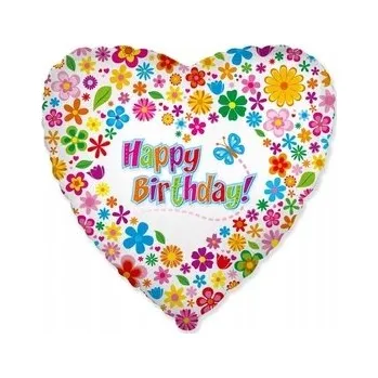 Balónek Fóliový balónek Happy Birthday s květinami 46 cm 1 Ks
