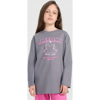 Dívčí tričko 4F Dívčí oversize longsleeve s potiskem - šedý, velikost 152 (11-12 let)