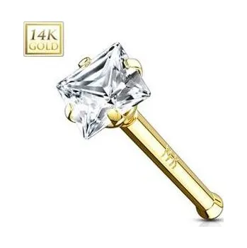 Šperk ZL01024-YG Zlatý piercing do nosu - čtvercový zirkon, Au 585/1000