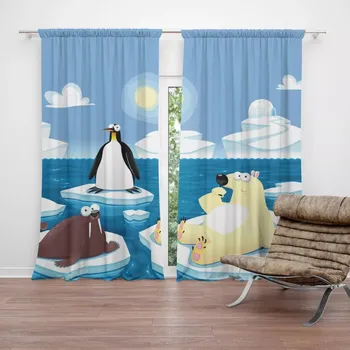 Závěs Sablio Závěs Lední zvířátka: 2ks 140x250cm