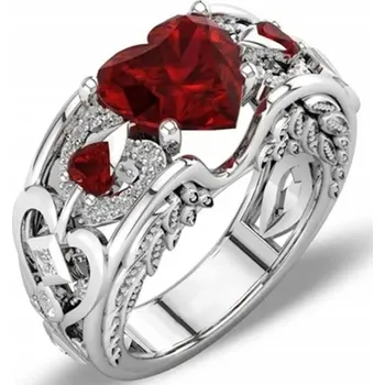 Prsten Stříbrný Prstýnek s Rubín ve tvaru Srdce Ruby Heart, Chirurgická Ocel